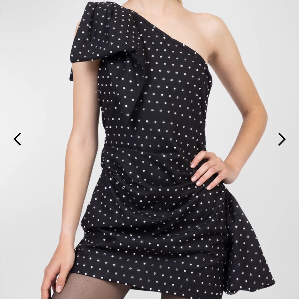 Ronny Kobo Brit One-Shoulder Rhinestone Mini Dress